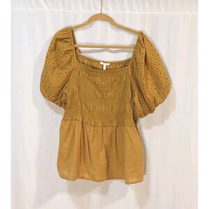 Maurices Yellow Eyelet Puff Sleeve Blouse Size 2X